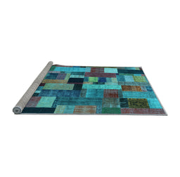 Sideview of Machine Washable Patchwork Light Blue Transitional Rug, wshcon1426lblu