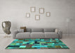 Machine Washable Patchwork Turquoise Transitional Area Rugs in a Living Room,, wshcon1426turq