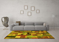 Machine Washable Patchwork Yellow Transitional Rug, wshcon1426yw