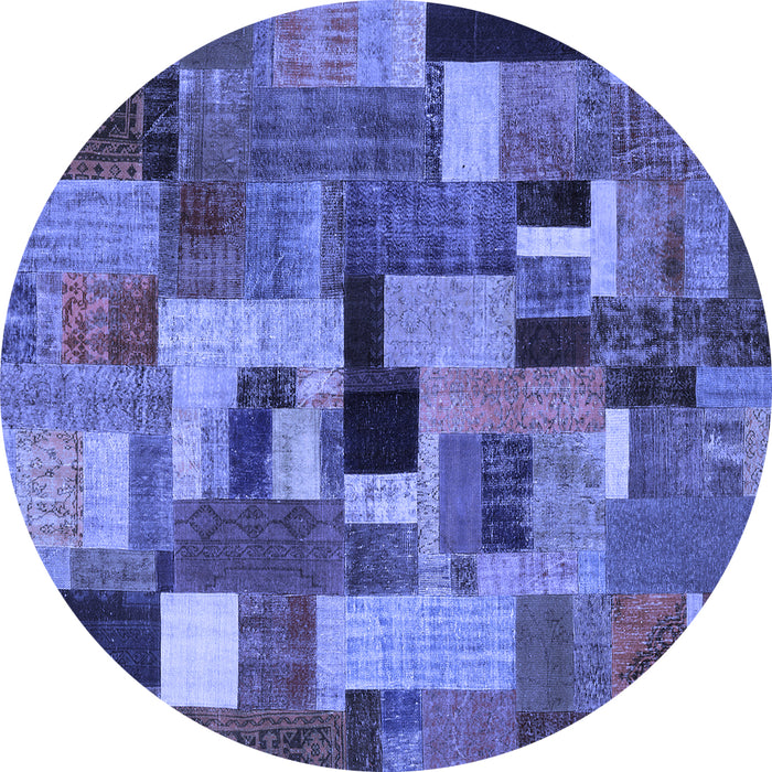 Round Machine Washable Patchwork Blue Transitional Rug, wshcon1426blu