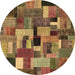 Round Patchwork Brown Transitional Rug, con1426brn