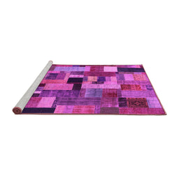 Sideview of Machine Washable Patchwork Pink Transitional Rug, wshcon1426pnk