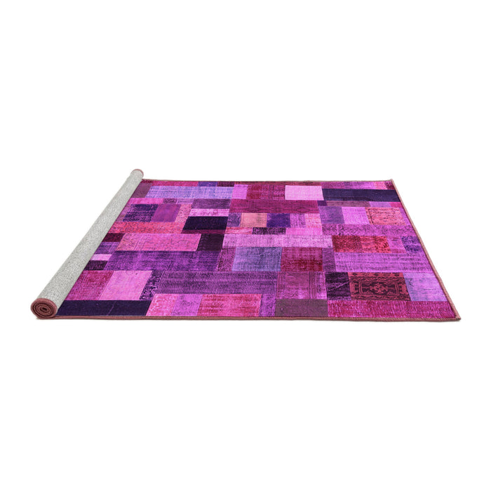 Sideview of Machine Washable Patchwork Pink Transitional Rug, wshcon1426pnk