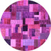 Round Machine Washable Patchwork Pink Transitional Rug, wshcon1426pnk