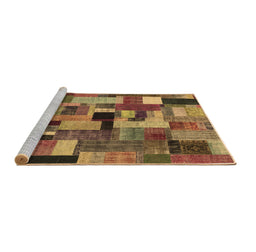 Sideview of Machine Washable Patchwork Brown Transitional Rug, wshcon1426brn