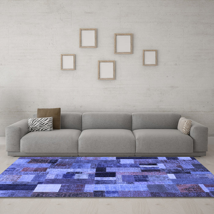 Machine Washable Patchwork Blue Transitional Rug in a Living Room, wshcon1426blu
