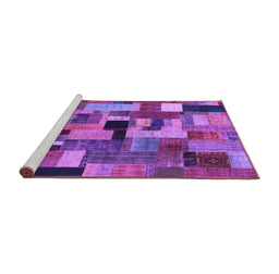 Sideview of Machine Washable Patchwork Purple Transitional Area Rugs, wshcon1426pur