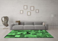 Machine Washable Patchwork Emerald Green Transitional Rug, wshcon1426emgrn