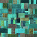 Square Machine Washable Patchwork Turquoise Transitional Area Rugs, wshcon1426turq