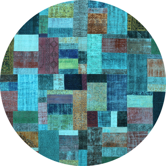 Round Patchwork Light Blue Transitional Rug, con1426lblu
