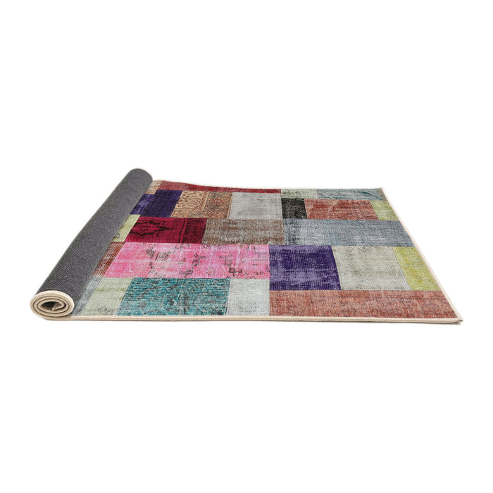Thickness of Contemporary Raspberry Purple Patchwork Rug, con1427