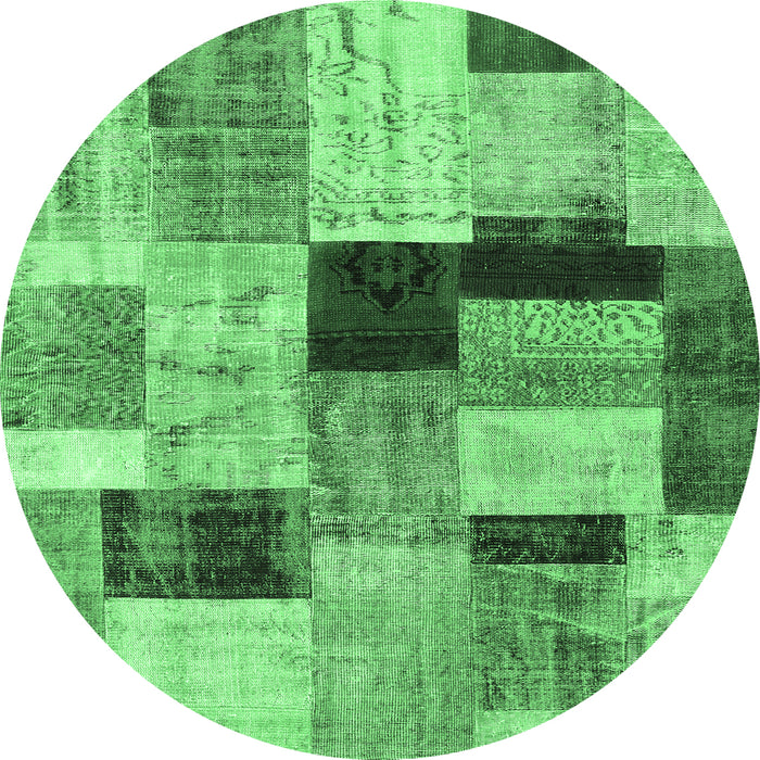 Round Machine Washable Patchwork Emerald Green Transitional Area Rugs, wshcon1427emgrn