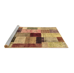 Sideview of Machine Washable Patchwork Brown Transitional Rug, wshcon1427brn