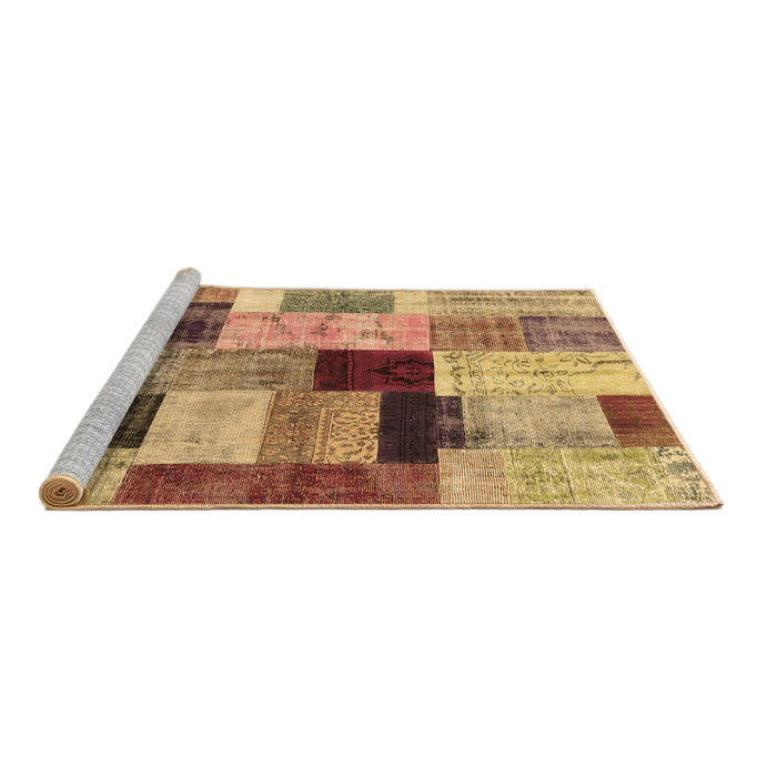 Sideview of Machine Washable Patchwork Brown Transitional Rug, wshcon1427brn