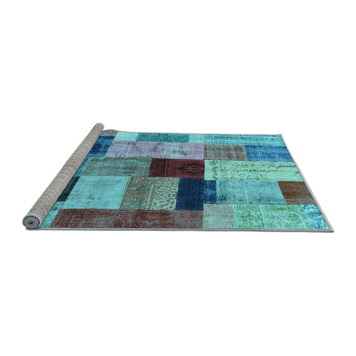 Sideview of Machine Washable Patchwork Light Blue Transitional Rug, wshcon1427lblu