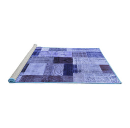 Sideview of Machine Washable Patchwork Blue Transitional Rug, wshcon1427blu