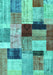 Machine Washable Patchwork Turquoise Transitional Area Rugs, wshcon1427turq