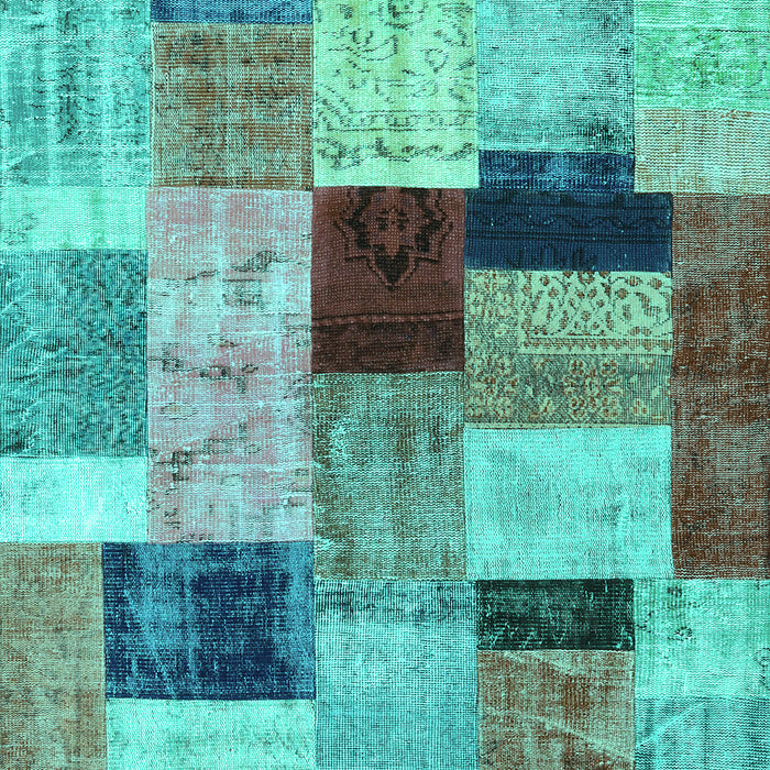 Machine Washable Patchwork Turquoise Transitional Area Rugs, wshcon1427turq