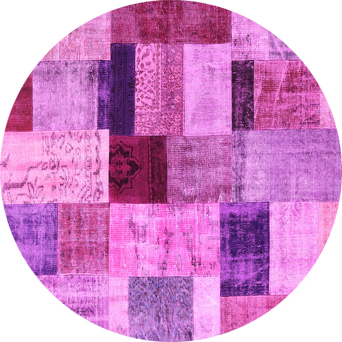 Round Machine Washable Patchwork Pink Transitional Rug, wshcon1427pnk