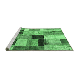 Sideview of Machine Washable Patchwork Emerald Green Transitional Area Rugs, wshcon1427emgrn