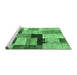 Sideview of Machine Washable Patchwork Emerald Green Transitional Area Rugs, wshcon1427emgrn