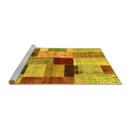 Sideview of Machine Washable Patchwork Yellow Transitional Rug, wshcon1427yw