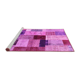 Sideview of Machine Washable Patchwork Pink Transitional Rug, wshcon1427pnk