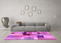 Machine Washable Patchwork Pink Transitional Rug, wshcon1427pnk