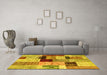 Machine Washable Patchwork Yellow Transitional Rug in a Living Room, wshcon1427yw