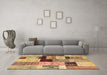 Machine Washable Patchwork Brown Transitional Rug in a Living Room,, wshcon1427brn