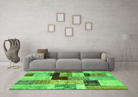 Machine Washable Patchwork Green Transitional Rug, wshcon1427grn