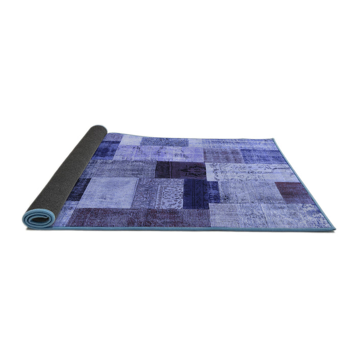 Sideview of Patchwork Blue Transitional Rug, con1427blu