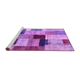 Sideview of Machine Washable Patchwork Purple Transitional Area Rugs, wshcon1427pur