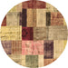 Round Patchwork Brown Transitional Rug, con1427brn