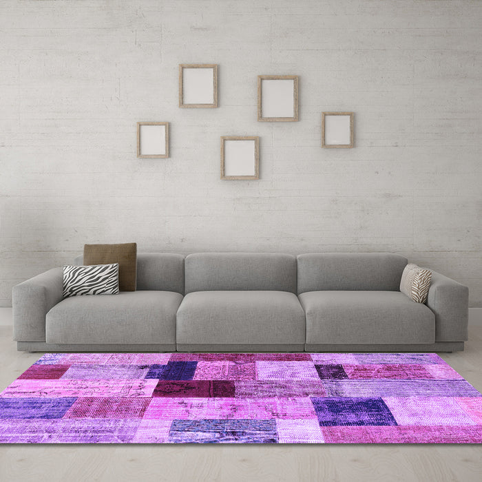 Machine Washable Patchwork Purple Transitional Area Rugs in a Living Room, wshcon1427pur