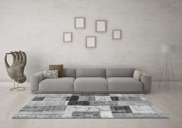 Machine Washable Patchwork Gray Transitional Rug in a Living Room,, wshcon1427gry