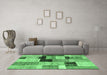 Machine Washable Patchwork Emerald Green Transitional Area Rugs in a Living Room,, wshcon1427emgrn