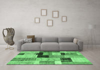 Machine Washable Patchwork Emerald Green Transitional Rug, wshcon1427emgrn