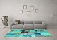 Machine Washable Patchwork Turquoise Transitional Rug, wshcon1427turq