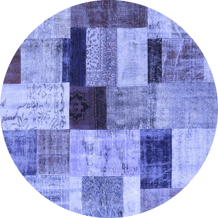 Round Machine Washable Patchwork Blue Transitional Rug, wshcon1427blu
