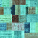 Square Machine Washable Patchwork Turquoise Transitional Area Rugs, wshcon1427turq