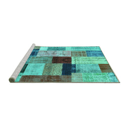 Sideview of Machine Washable Patchwork Turquoise Transitional Area Rugs, wshcon1427turq