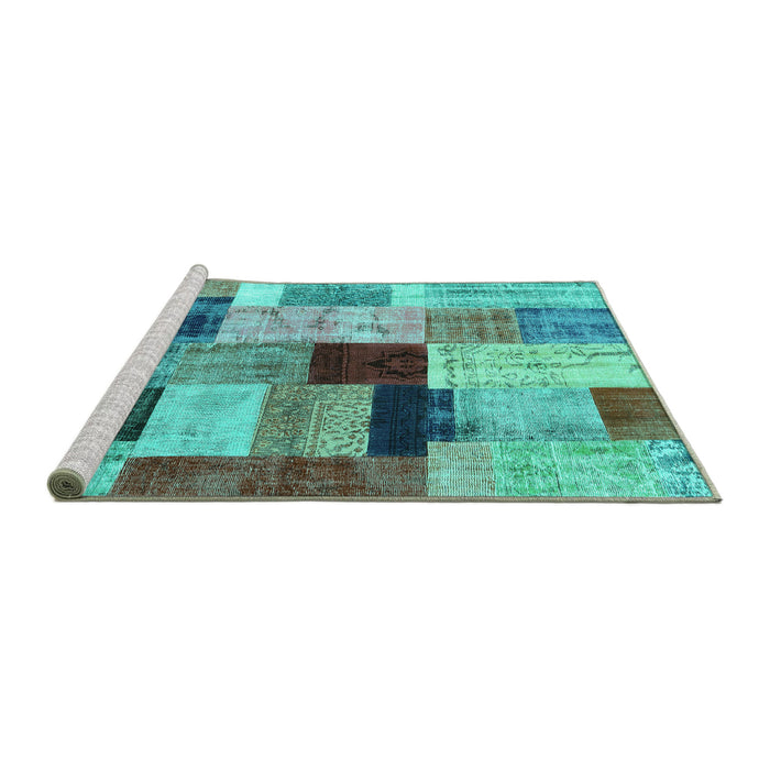 Sideview of Machine Washable Patchwork Turquoise Transitional Area Rugs, wshcon1427turq