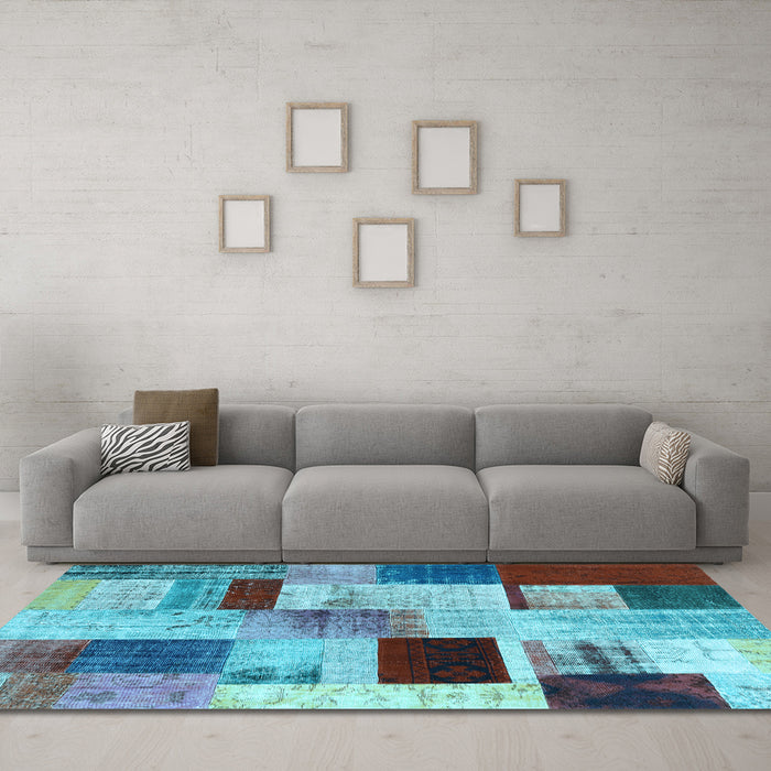 Machine Washable Patchwork Light Blue Transitional Rug in a Living Room, wshcon1428lblu