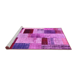 Sideview of Machine Washable Patchwork Pink Transitional Rug, wshcon1428pnk