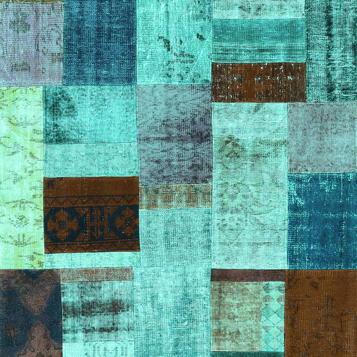 Machine Washable Patchwork Turquoise Transitional Area Rugs, wshcon1428turq