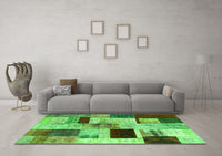 Machine Washable Patchwork Green Transitional Rug, wshcon1428grn