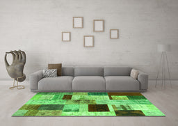 Machine Washable Patchwork Green Transitional Area Rugs in a Living Room,, wshcon1428grn