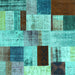 Square Machine Washable Patchwork Turquoise Transitional Area Rugs, wshcon1428turq