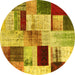 Round Patchwork Yellow Transitional Rug, con1428yw